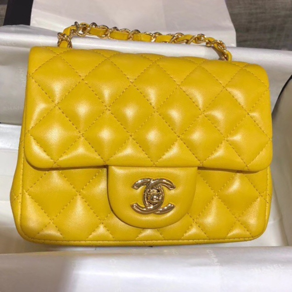 Authentic Chanel Classic Flap Yellow Mini